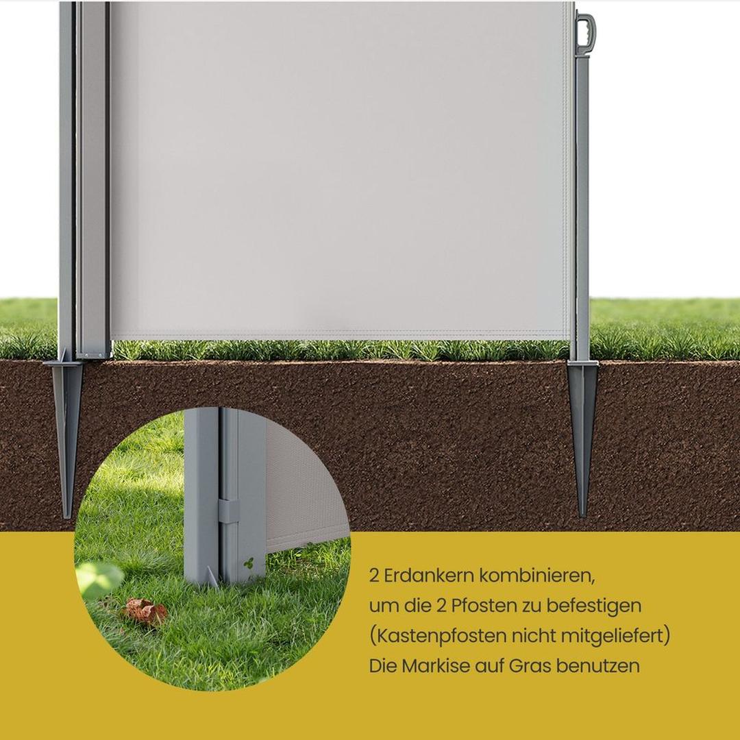 Grondanker voor zijluifel of tuinscherm – 11,5 x 11,5 x 46 cm – poedergecoat ijzer – inclusief montageschroeven