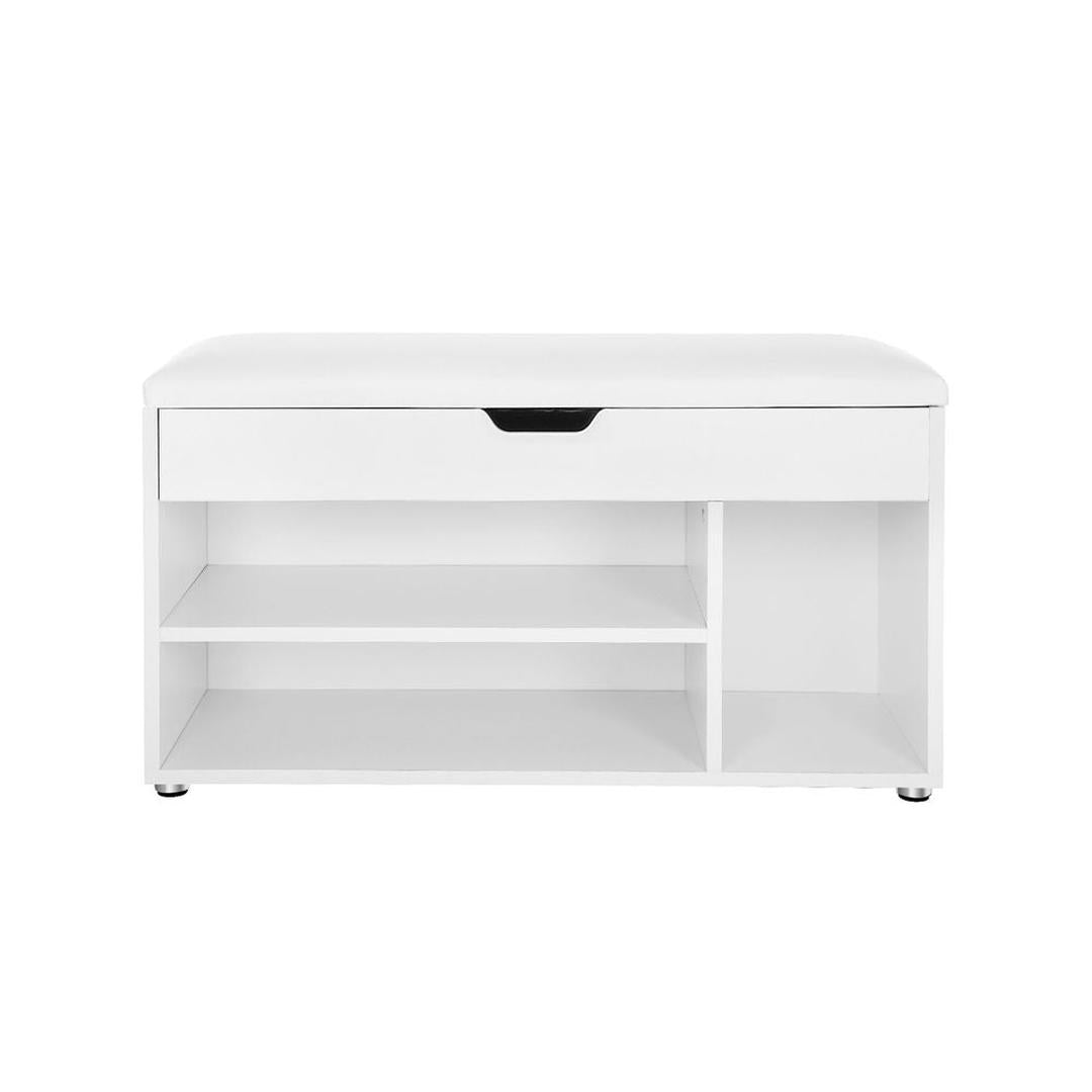 Gestoffeerde Schoenenbank met 3 Vakken – Zitbank met Opbergruimte en Comfortabel Zitkussen, 80 cm Breed