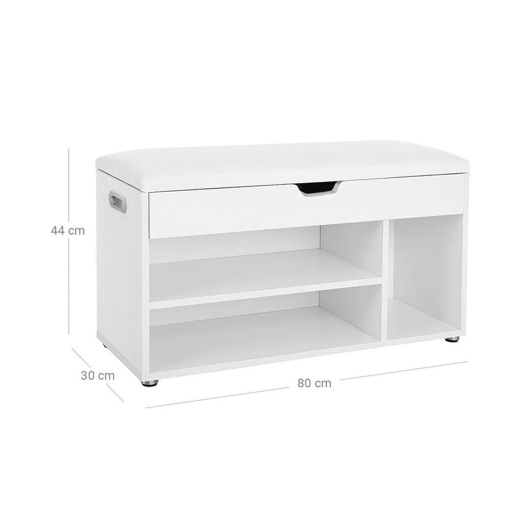 Gestoffeerde Schoenenbank met 3 Vakken – Zitbank met Opbergruimte en Comfortabel Zitkussen, 80 cm Breed