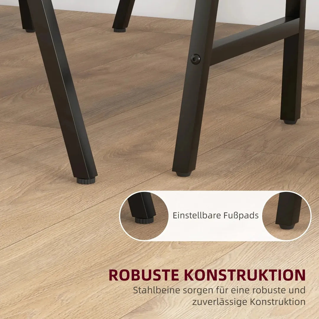 Barkrukset met Tafel – Industrieel Design, 2 Barkrukken met Stiksels, Lichtgrijs, 120 x 60 x 91 cm