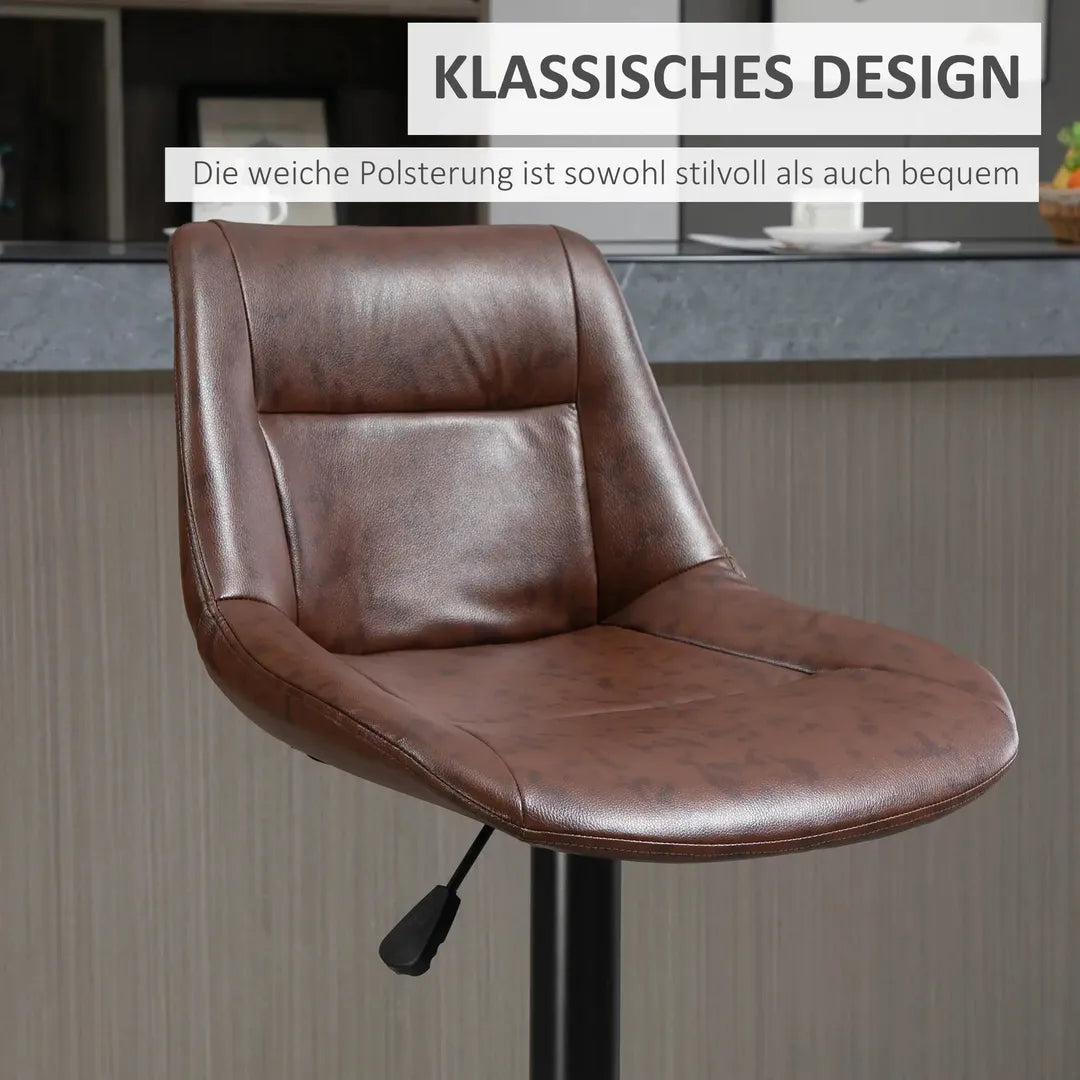 Barkrukken Set van 2 – In Hoogte Verstelbaar en Draaibaar met Voetsteun – Lederlook en Metalen Frame – Grijs – 44 x 49 x 90-110 cm