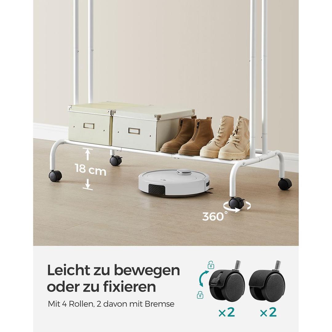 Verrijdbaar Kledingrek met Twee Ophangstangen – Zwart Dubbel Rek op Wielen voor Kledingopslag