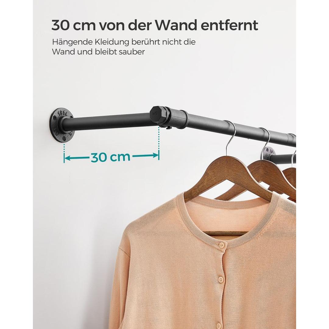 Wandgemonteerde Kledingstang – 170 cm Breed – Metalen Ophangstang voor Kleding en Jassen