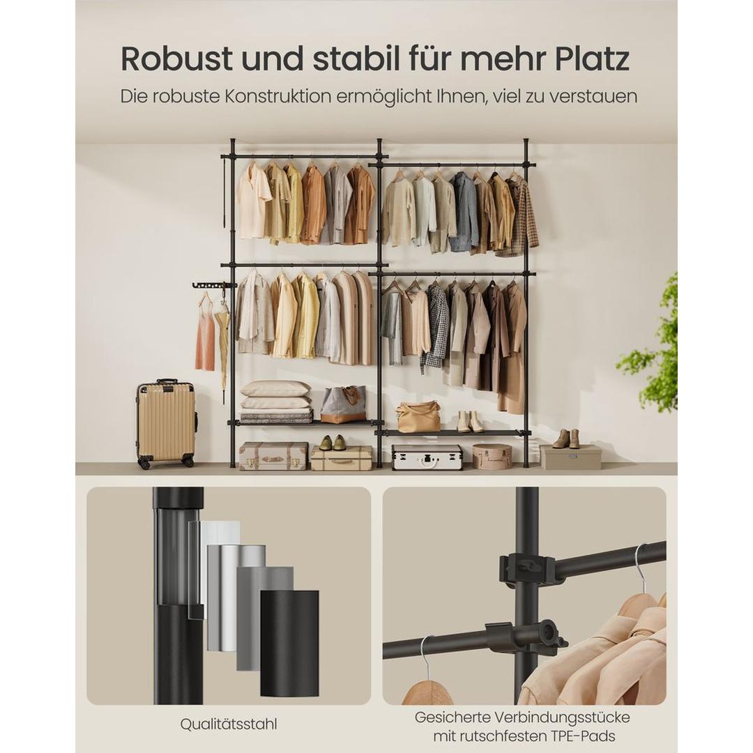 Verstelbaar Kledingrek in Breedte en Hoogte – 33,5 × 162–238 × 208–310 cm – Flexibele Opbergoplossing voor Kleding