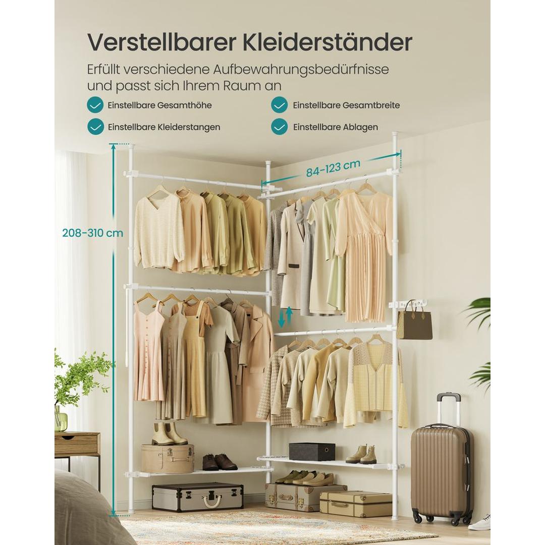 Verstelbaar Kledingrek in Breedte en Hoogte – 33,5 × 162–238 × 208–310 cm – Flexibele Opbergoplossing voor Kleding