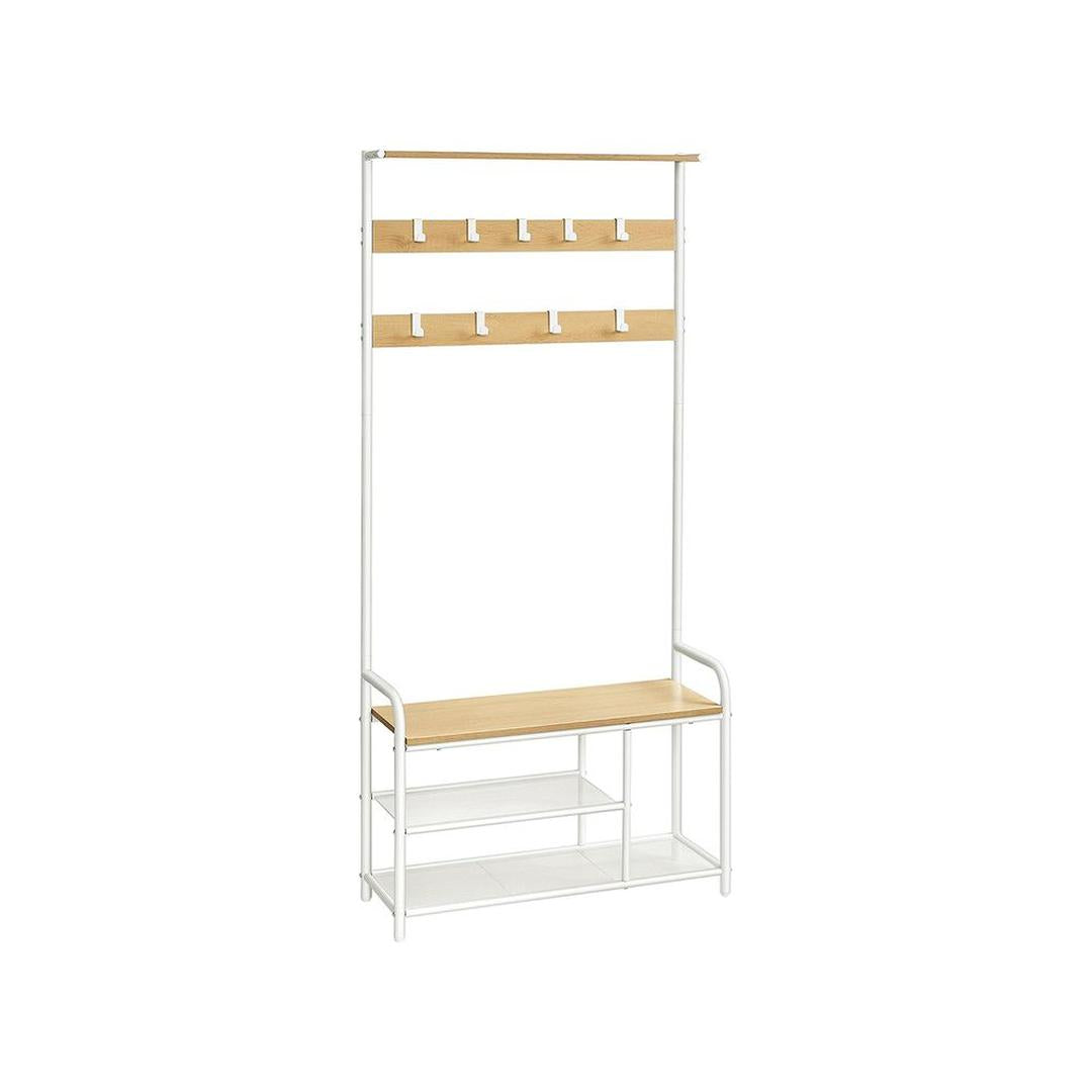 Vrijstaande Kapstok met 9 Haken – 30 × 85 × 180,5 cm – In Eikenkleur en Wit – Slank Halmeubel