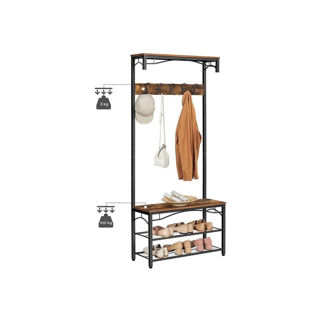 Industriële Halgarderobe met Kapstok en Schoenenrek – Stabiele Opbergoplossing voor Entree of Gang