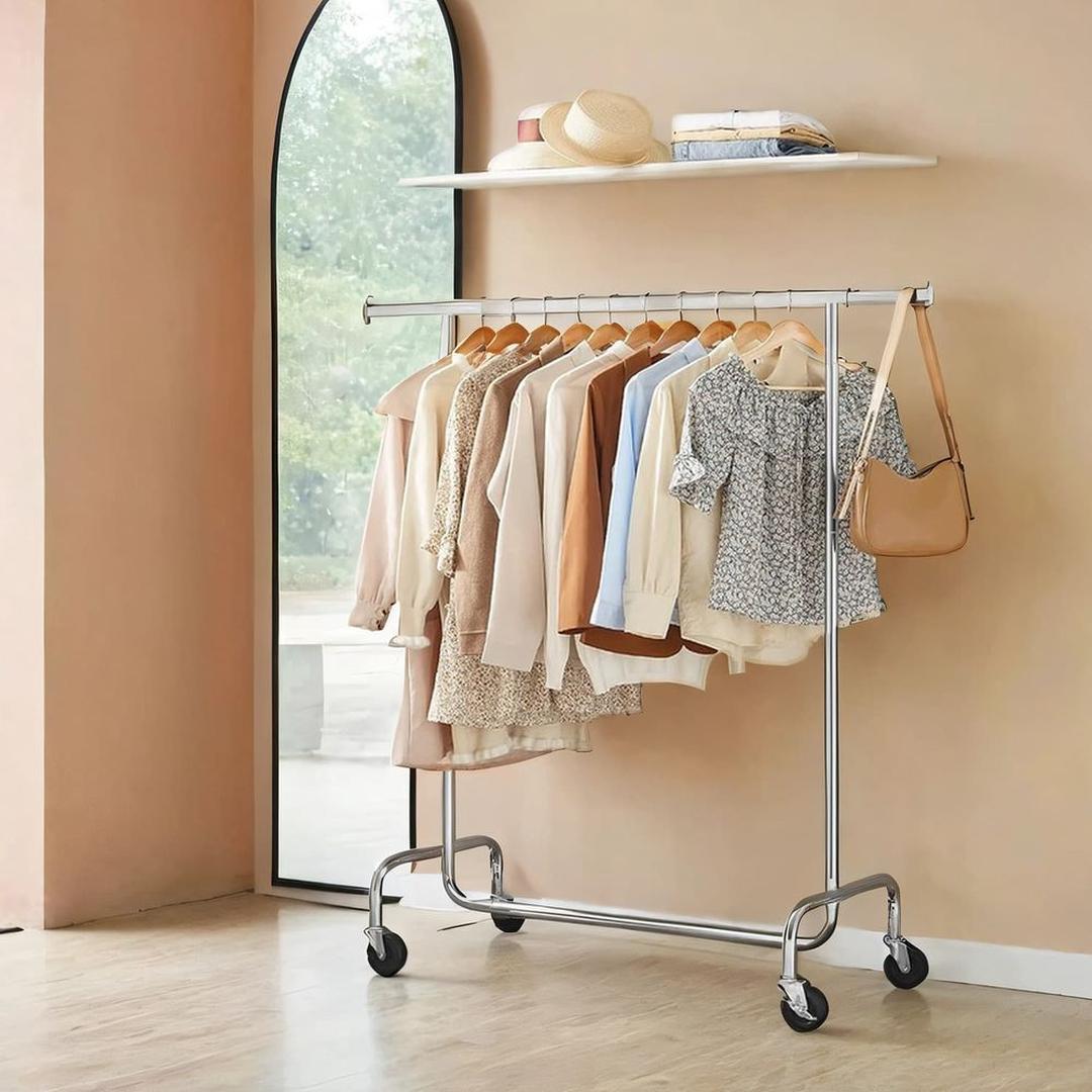 Verrijdbaar Kledingrek met Uitschuifbare Kledingstang – Flexibele Kapstok op Wielen voor Hal of Slaapkamer