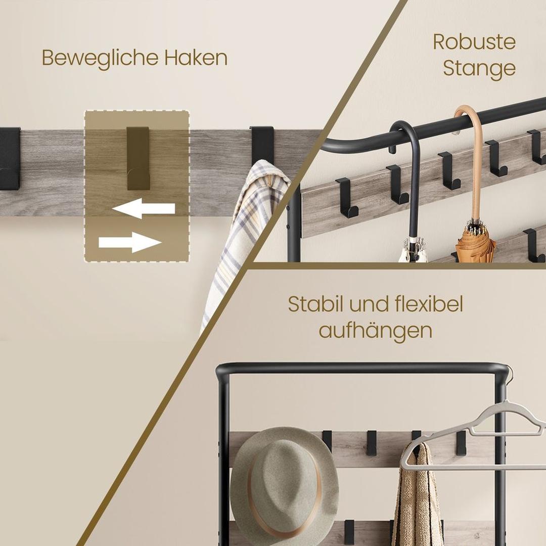 Kapstok met Schoenenbank – Vrijstaand Garderoberek met Kledingstang, 9 Haken en Legplanken