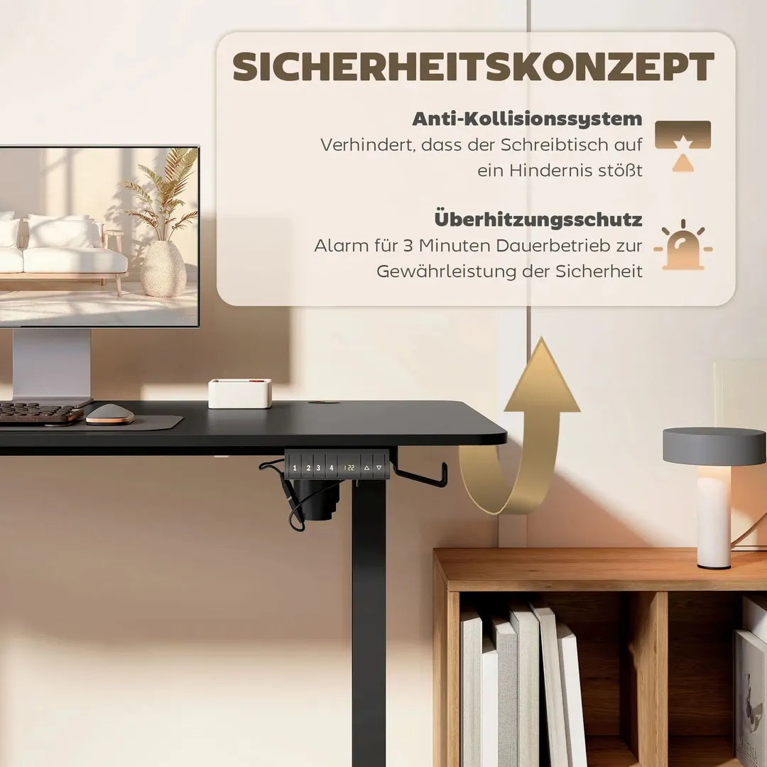 In hoogte verstelbaar sta-bureau – elektrisch computertafel met geheugenfunctie, 140 × 70 × 72–116 cm, wit