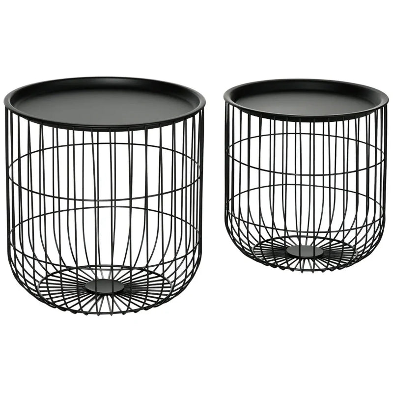 Bijzettafels Set van 2 – Stapelbaar met Opbergruimte – Scandinavisch Design – Zwart