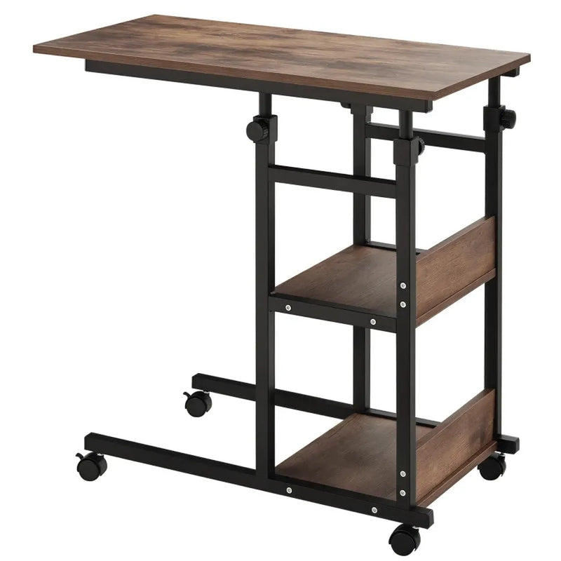 Bijzettafel met wielen – in hoogte verstelbaar – 2 planken – metalen frame – 80 x 40 x 72-82 cm