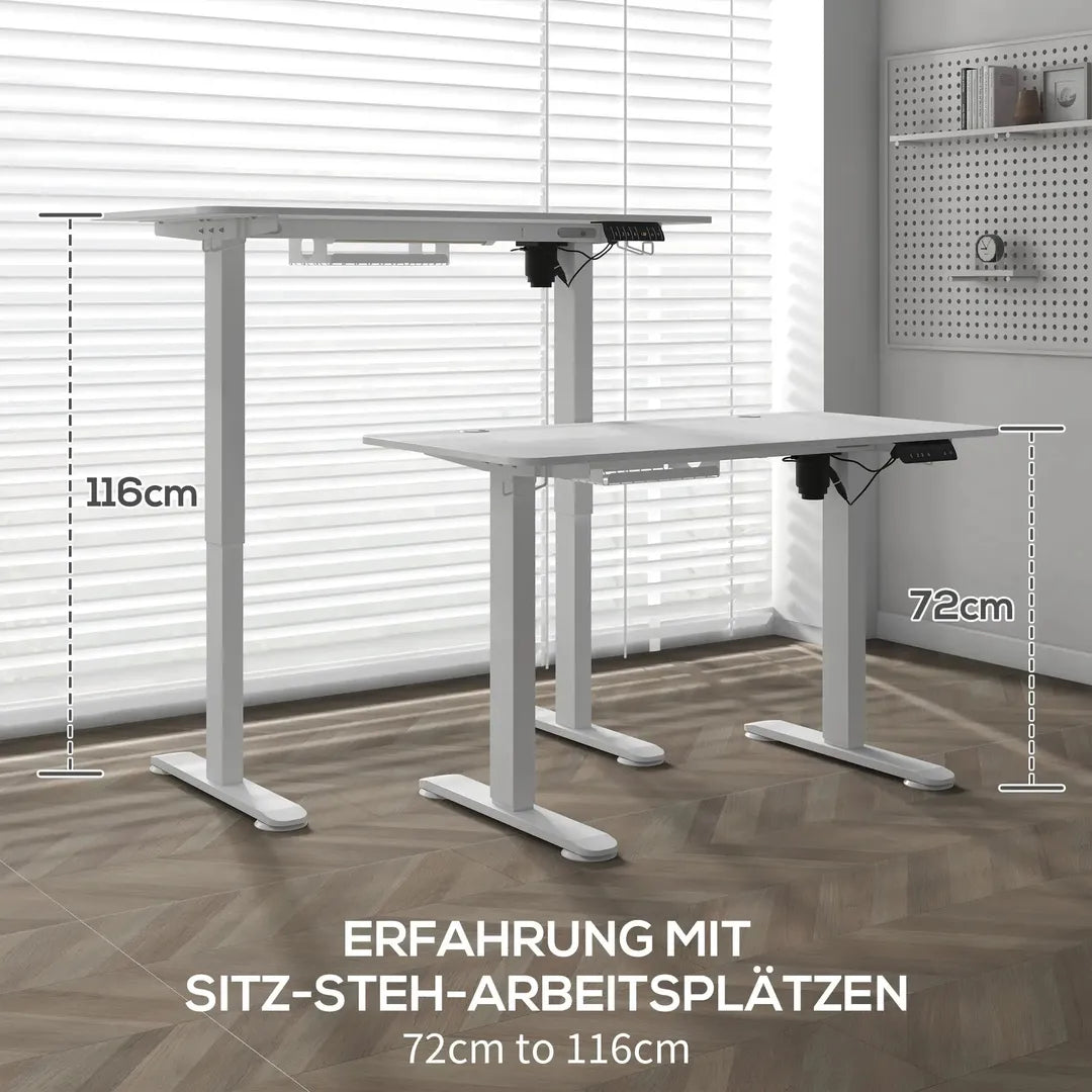In hoogte verstelbaar sta-bureau – elektrisch zit-sta bureau met geheugenfunctie, 120 × 60 × 72–116 cm, wit