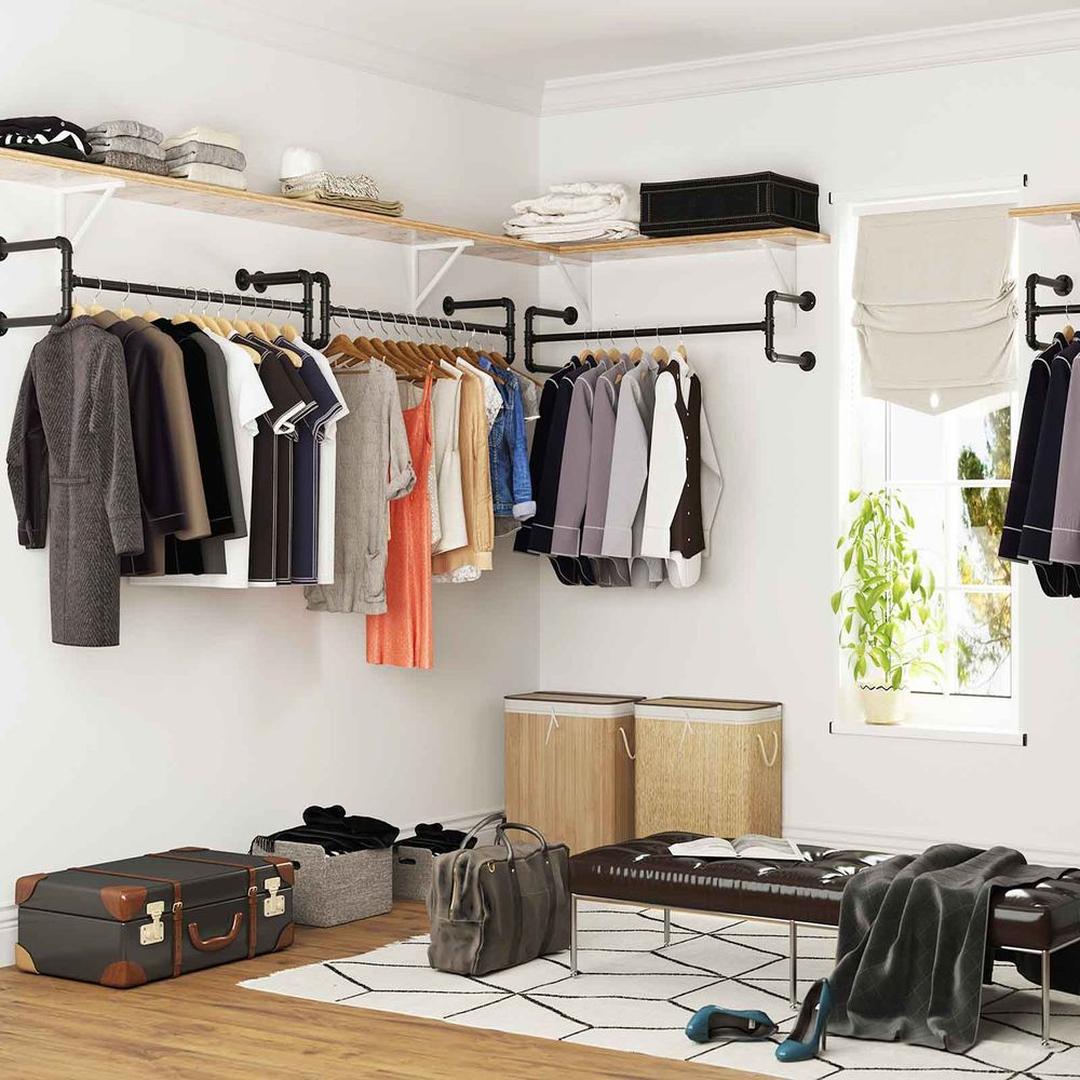 Zwarte Wandgemonteerde Kledingstang – Metalen Ophangstang voor Kleding en Jassen