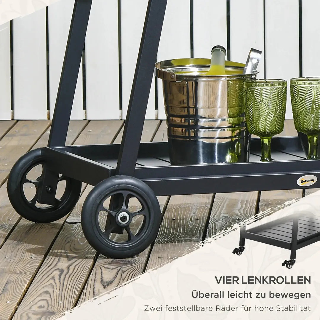Keukenwagen met lade en legplank – op wielen – Zwart