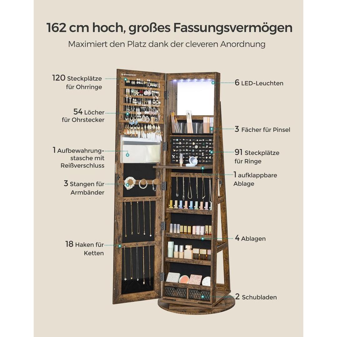 Sieradenkast met Spiegel – Staande Opbergkast voor Sieraden en Accessoires