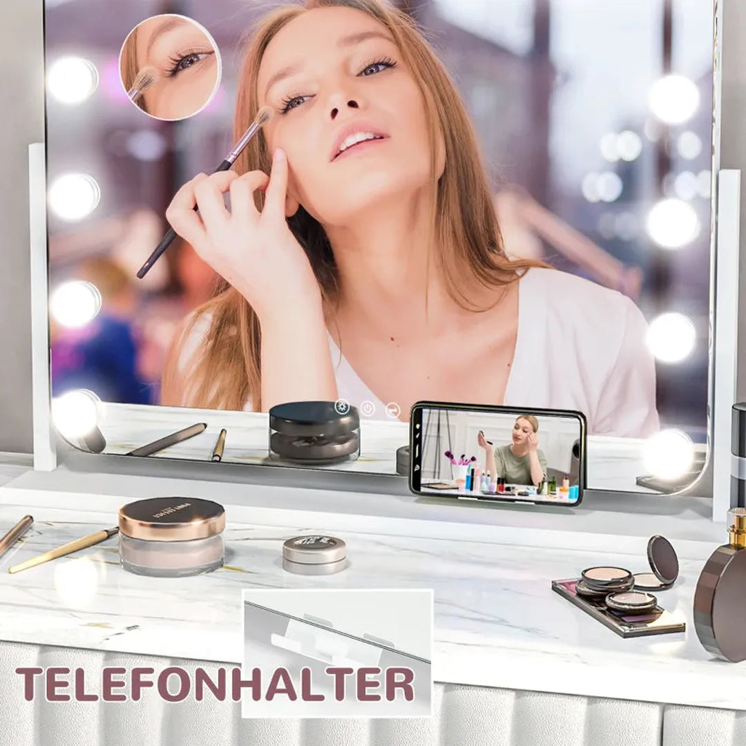 LED make-up spiegel – 3 lichtstanden – dimbaar – touchbediening – USB – 62,5 x 49,5 cm
