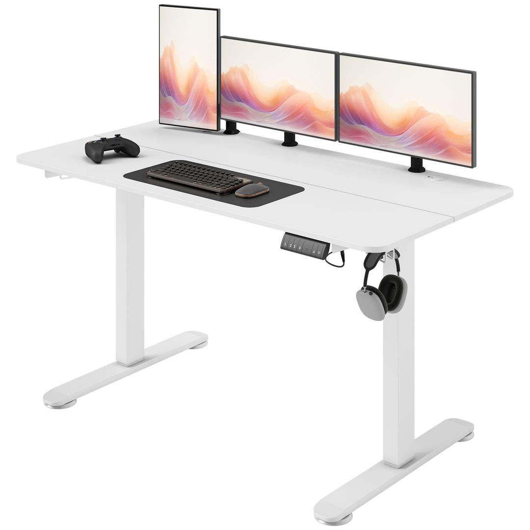 In hoogte verstelbaar sta-bureau – elektrisch computertafel met geheugenfunctie, 140 × 70 × 72–116 cm, wit
