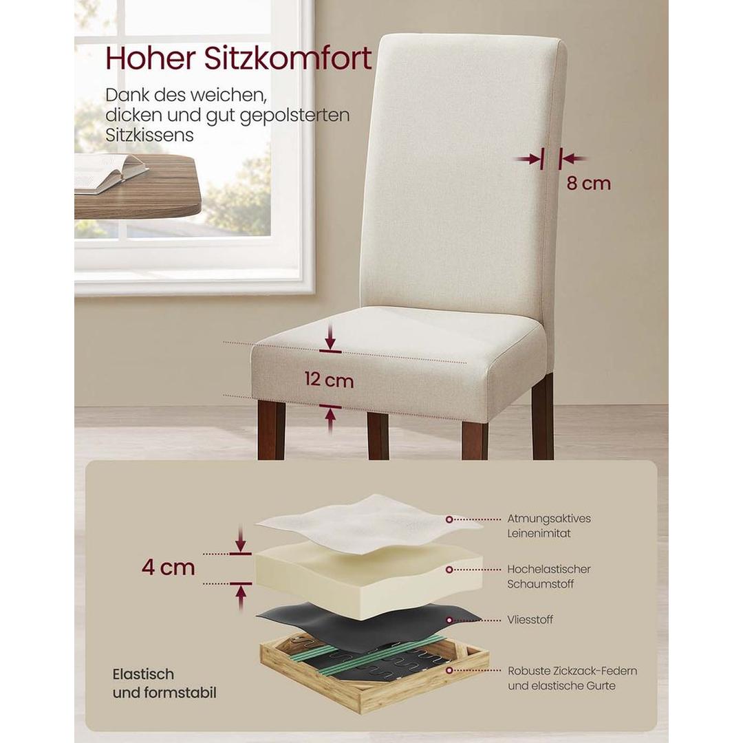 Set van 2 Eetkamerstoelen met Stoffen Zitting en Houten Poten – Comfortabele Stoelen met Klassieke Uitstraling