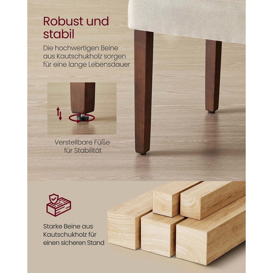 Set van 2 Eetkamerstoelen met Stoffen Zitting en Houten Poten – Comfortabele Stoelen met Klassieke Uitstraling