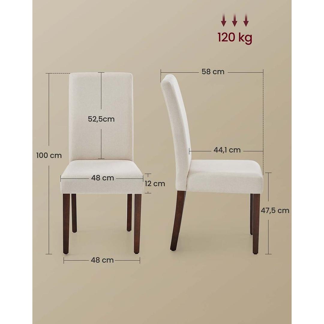 Set van 2 Eetkamerstoelen met Stoffen Zitting en Houten Poten – Comfortabele Stoelen met Klassieke Uitstraling