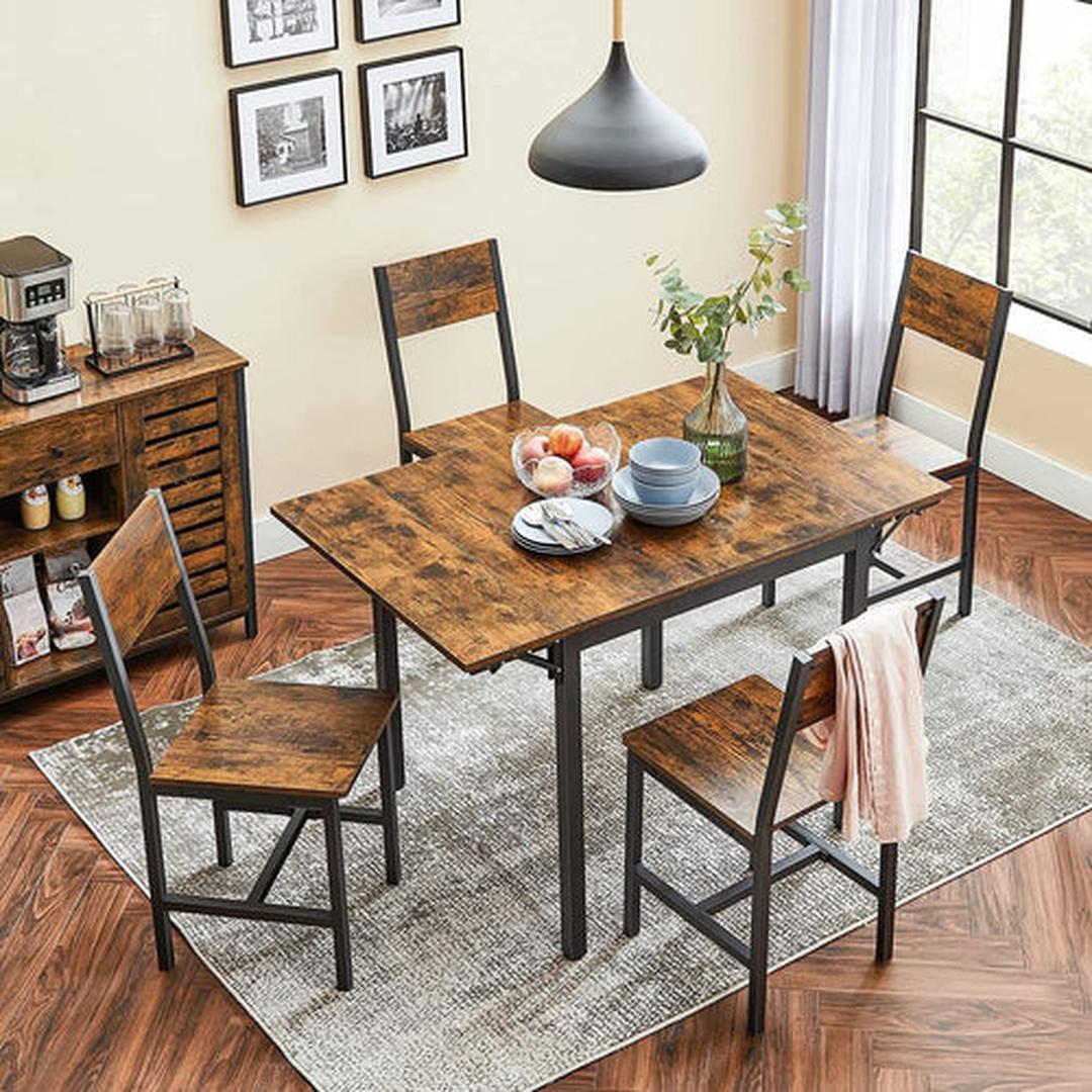 Opklapbare Keukentafel in Vintage Bruin met Zwart Frame – Ruimtebesparende Eettafel voor Keuken of Studio