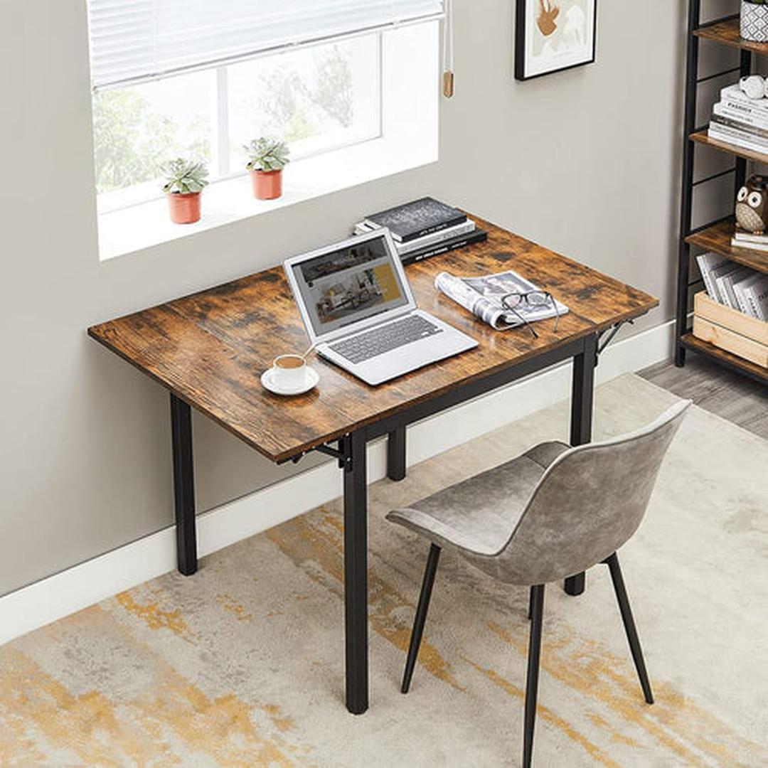Opklapbare Keukentafel in Vintage Bruin met Zwart Frame – Ruimtebesparende Eettafel voor Keuken of Studio