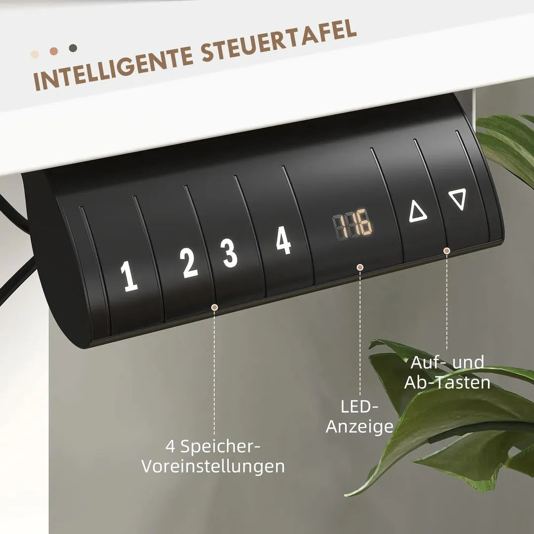 In hoogte verstelbaar sta-bureau – elektrisch zit-sta bureau met geheugenfunctie, 120 × 60 × 72–116 cm, wit