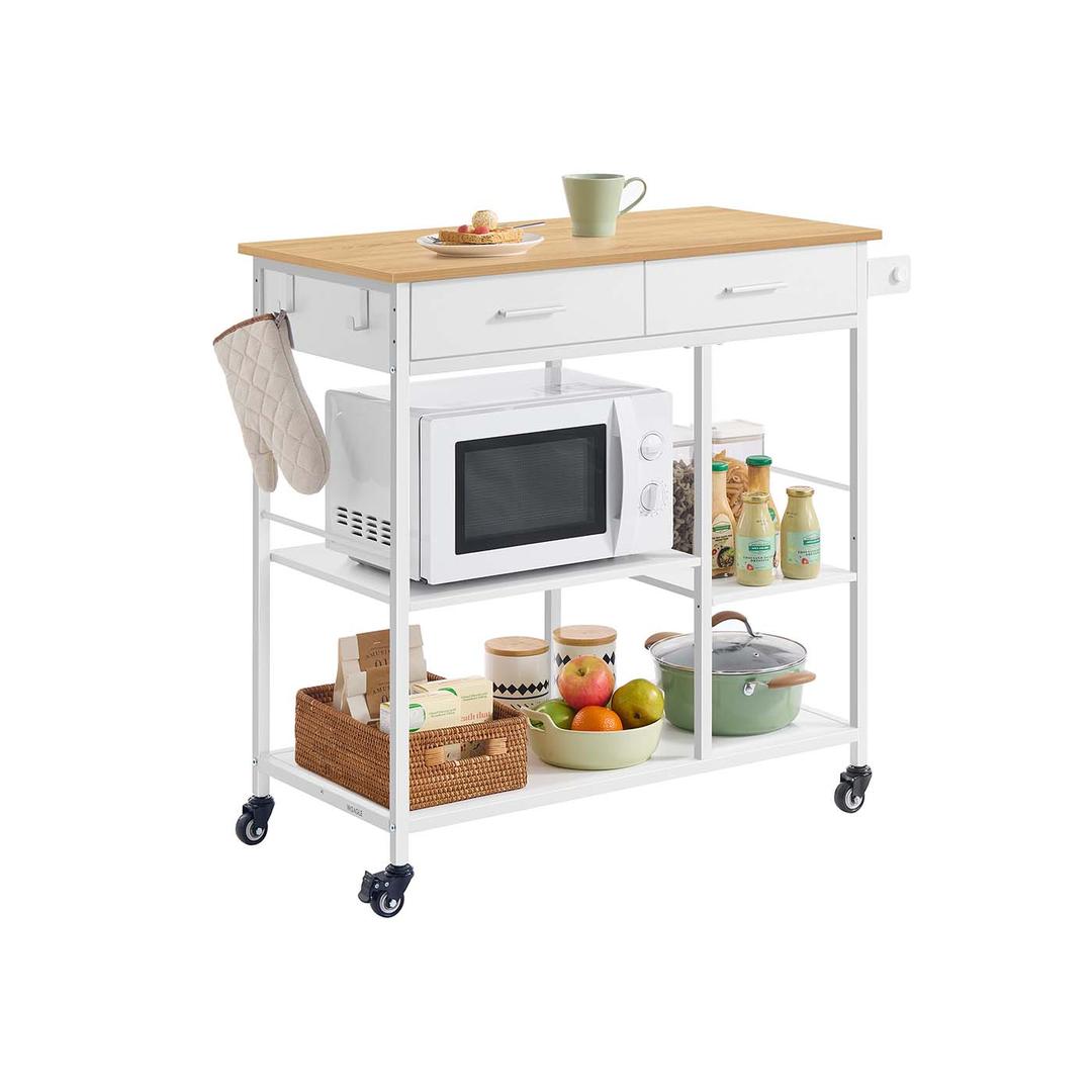 Keukentrolley met lade en legplanken – verrijdbaar en vergrendelbaar, eiken/wit, modern design