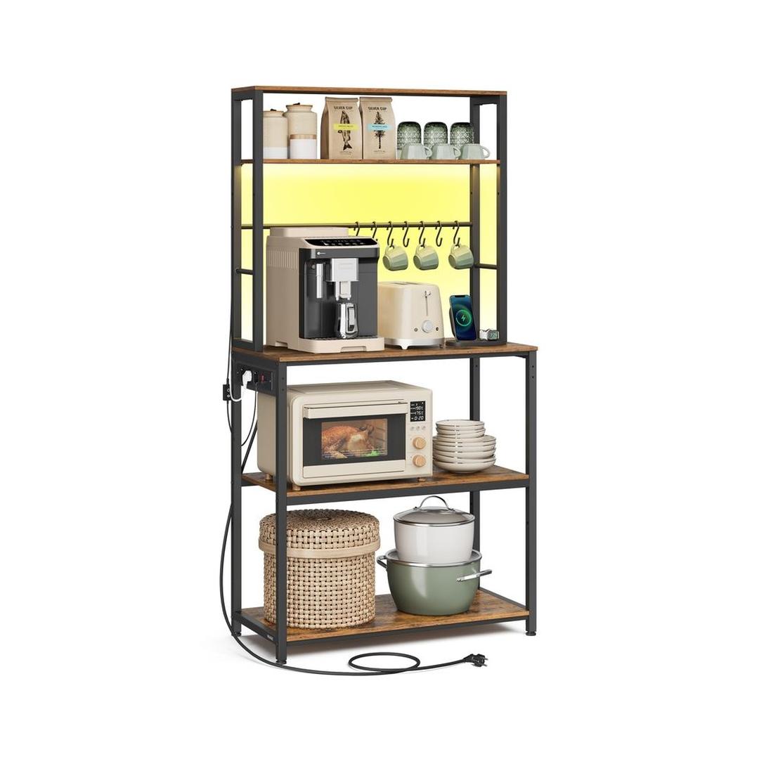 Keukenrek met LED-Verlichting en Geïntegreerde Stopcontacten – Praktisch Opbergrek met Werkruimte voor Keuken of Bijkeuken