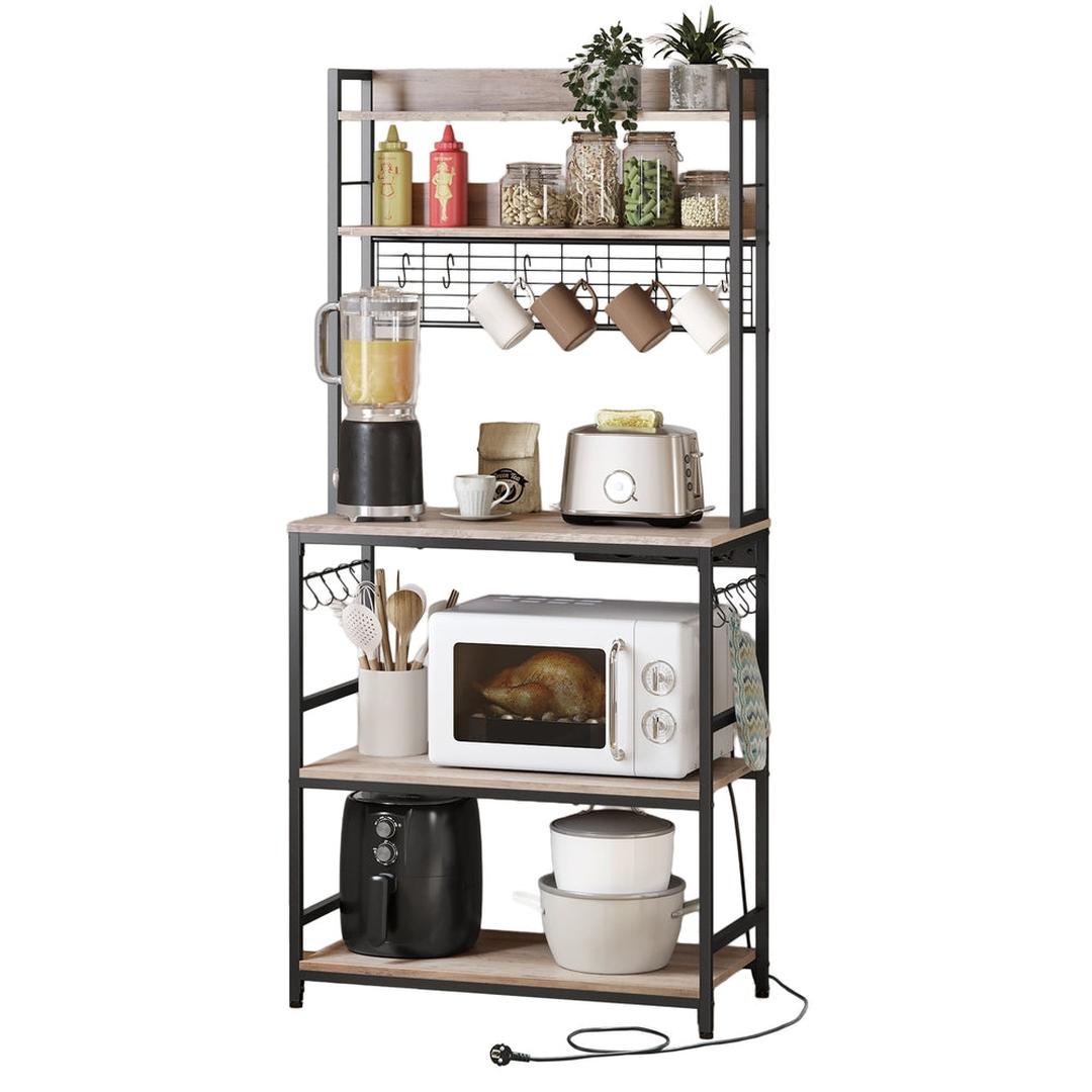 Keukenrek met stopcontacten – vrijstaand magnetronrek met verstelbare legplank, kabelmanagement