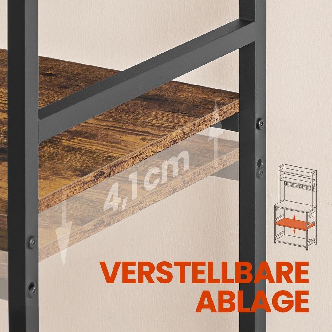 Keukenrek met stopcontacten – vrijstaand magnetronrek met verstelbare legplank, kabelmanagement