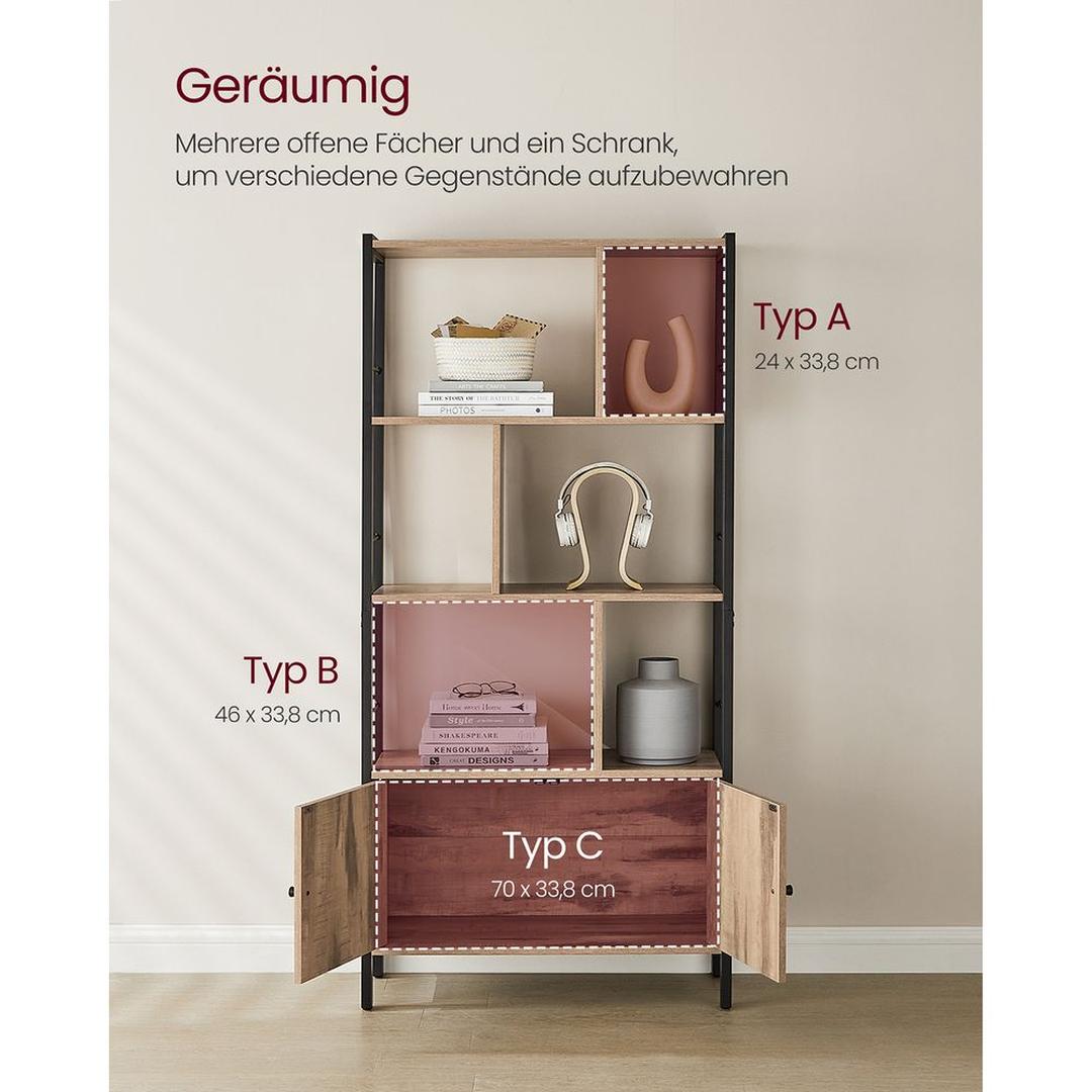 Boekenkast met 4 Legplanken – Open Opbergkast voor Woonkamer, Kantoor of Slaapkamer