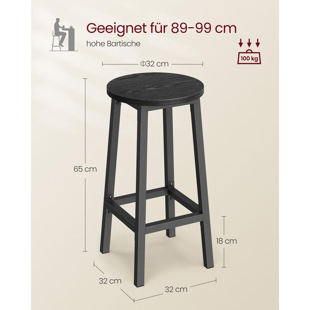 Set van 2 Barkrukken met Voetsteun en Metalen Frame – Comfortabele Krukken voor Keuken of Bar