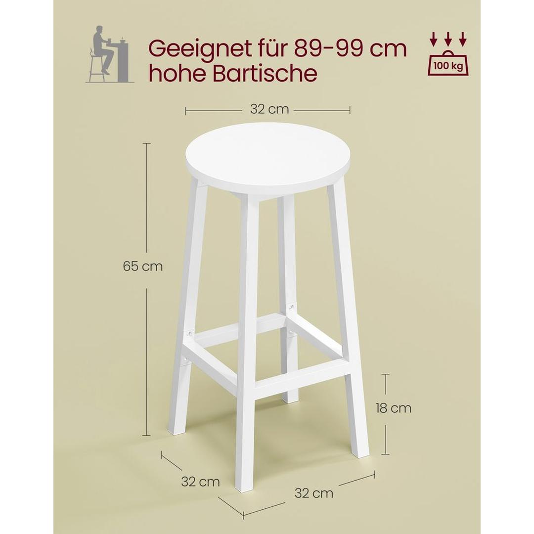 Set van 2 Barkrukken met Voetsteun en Metalen Frame – Comfortabele Krukken voor Keuken of Bar