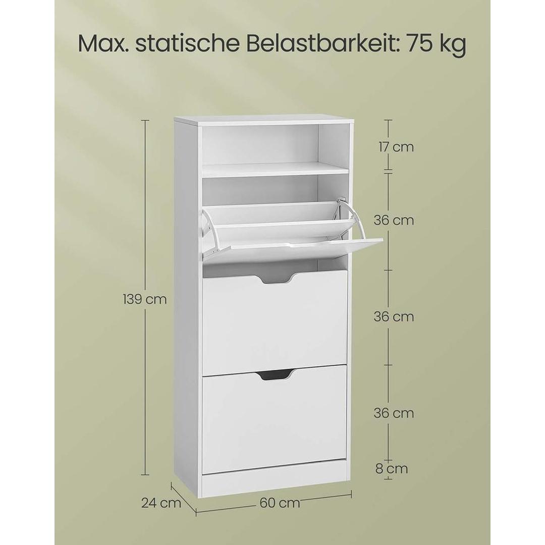 Schoenenkast voor 14–18 paar schoenen – smal en hoog model, verstelbare indeling, 60 cm breed