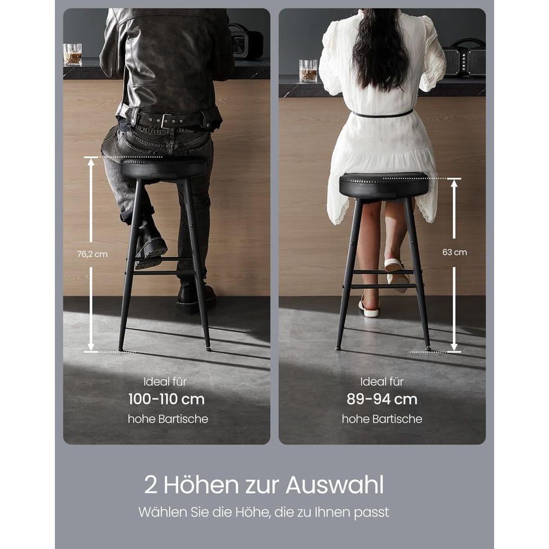 Set van 2 Barkrukken – 63 cm Hoog – Eenvoudige Montage – Comfortabele Krukken voor Keuken of Bar
