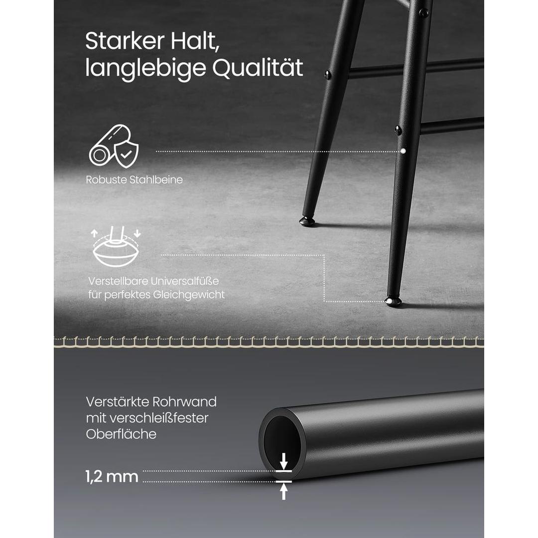 Set van 2 Barkrukken – 63 cm Hoog – Eenvoudige Montage – Comfortabele Krukken voor Keuken of Bar