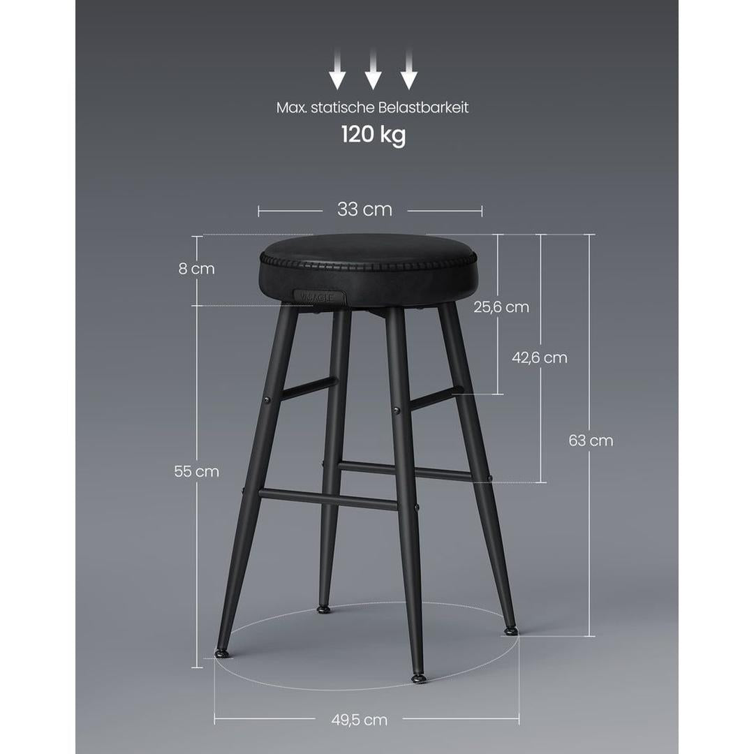 Set van 2 Barkrukken – 63 cm Hoog – Eenvoudige Montage – Comfortabele Krukken voor Keuken of Bar