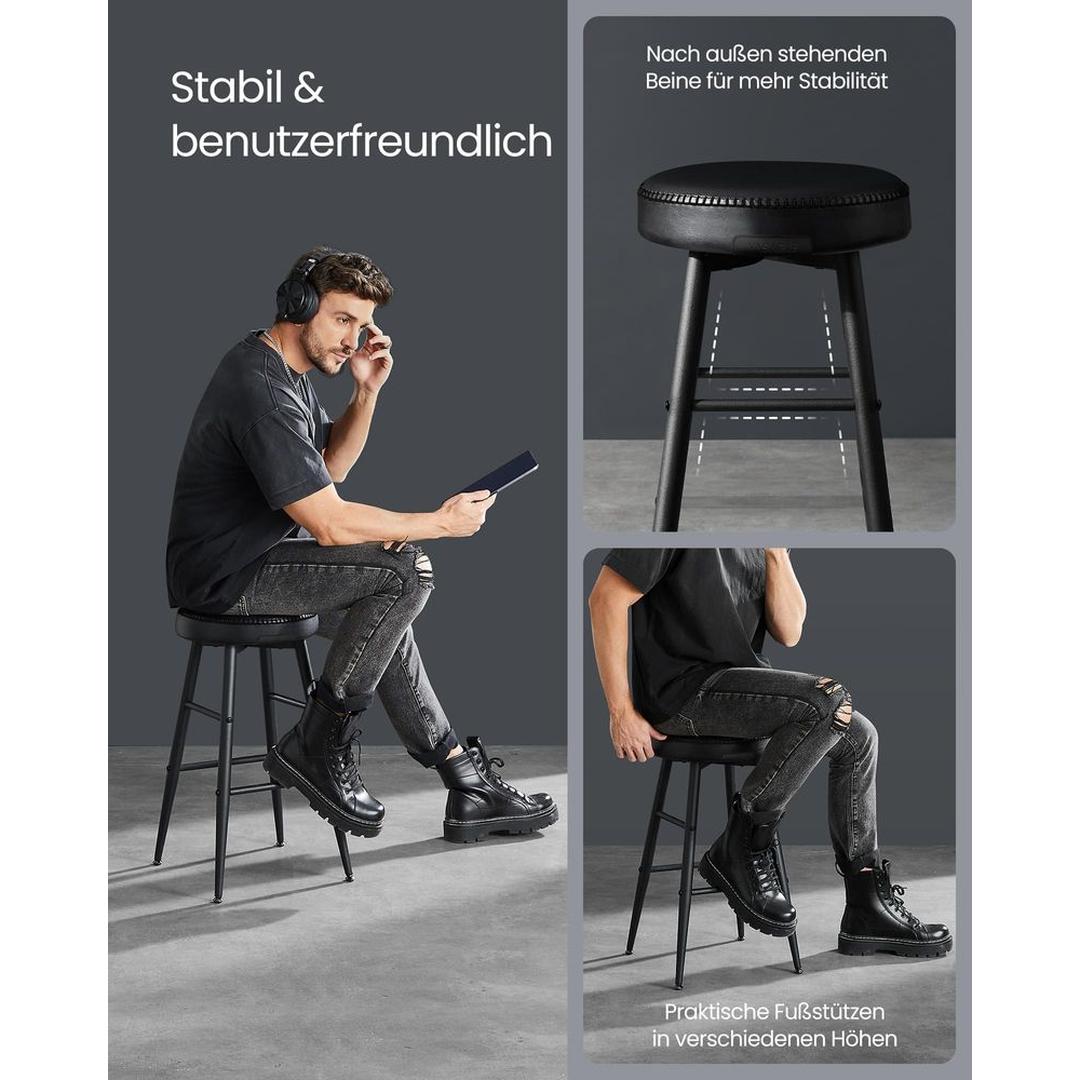 Set van 2 Barkrukken – 63 cm Hoog – Eenvoudige Montage – Comfortabele Krukken voor Keuken of Bar