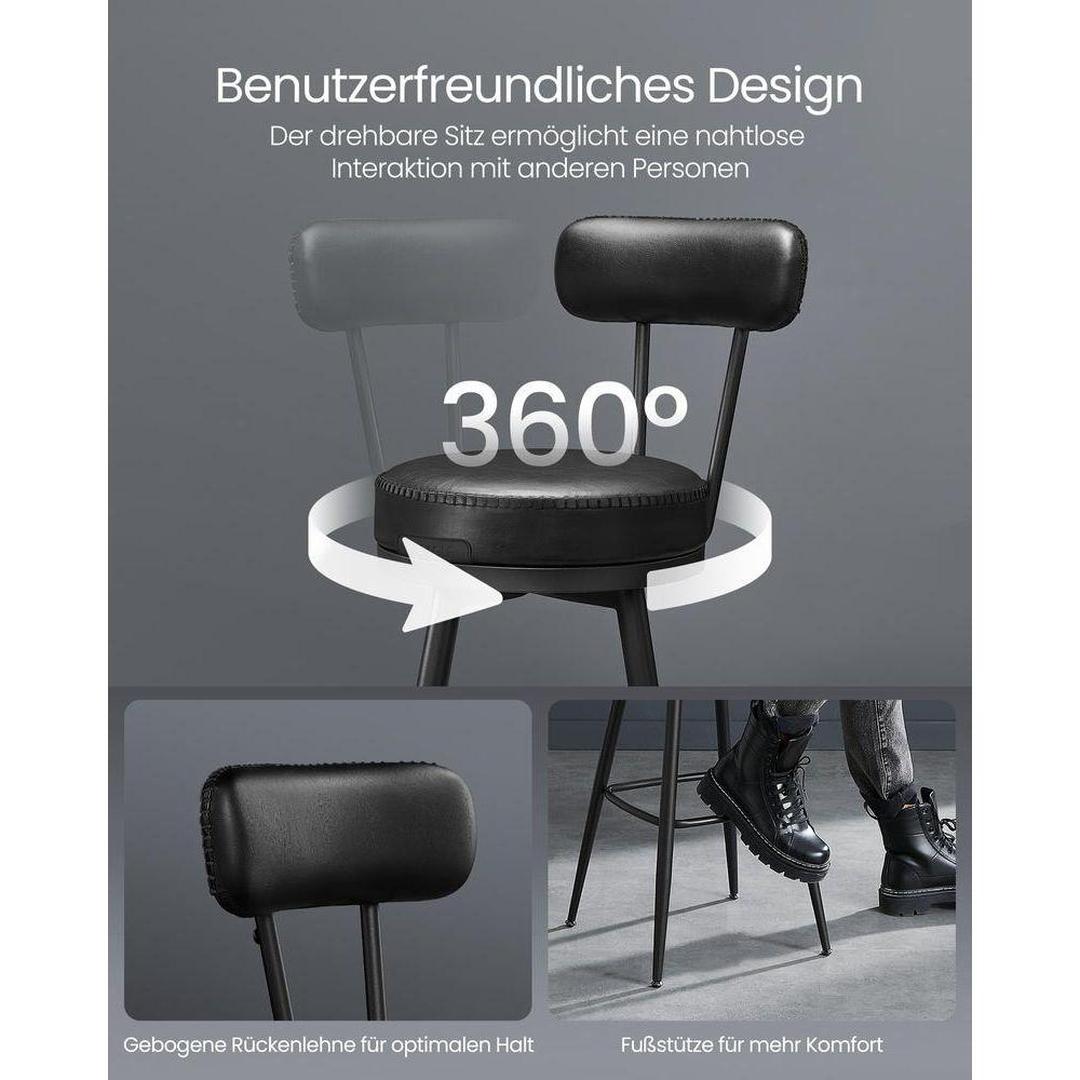 Set van 2 Barkrukken – 360 Graden Draaibaar – Kunstleer met Metalen Frame – Industrieel Ontwerp