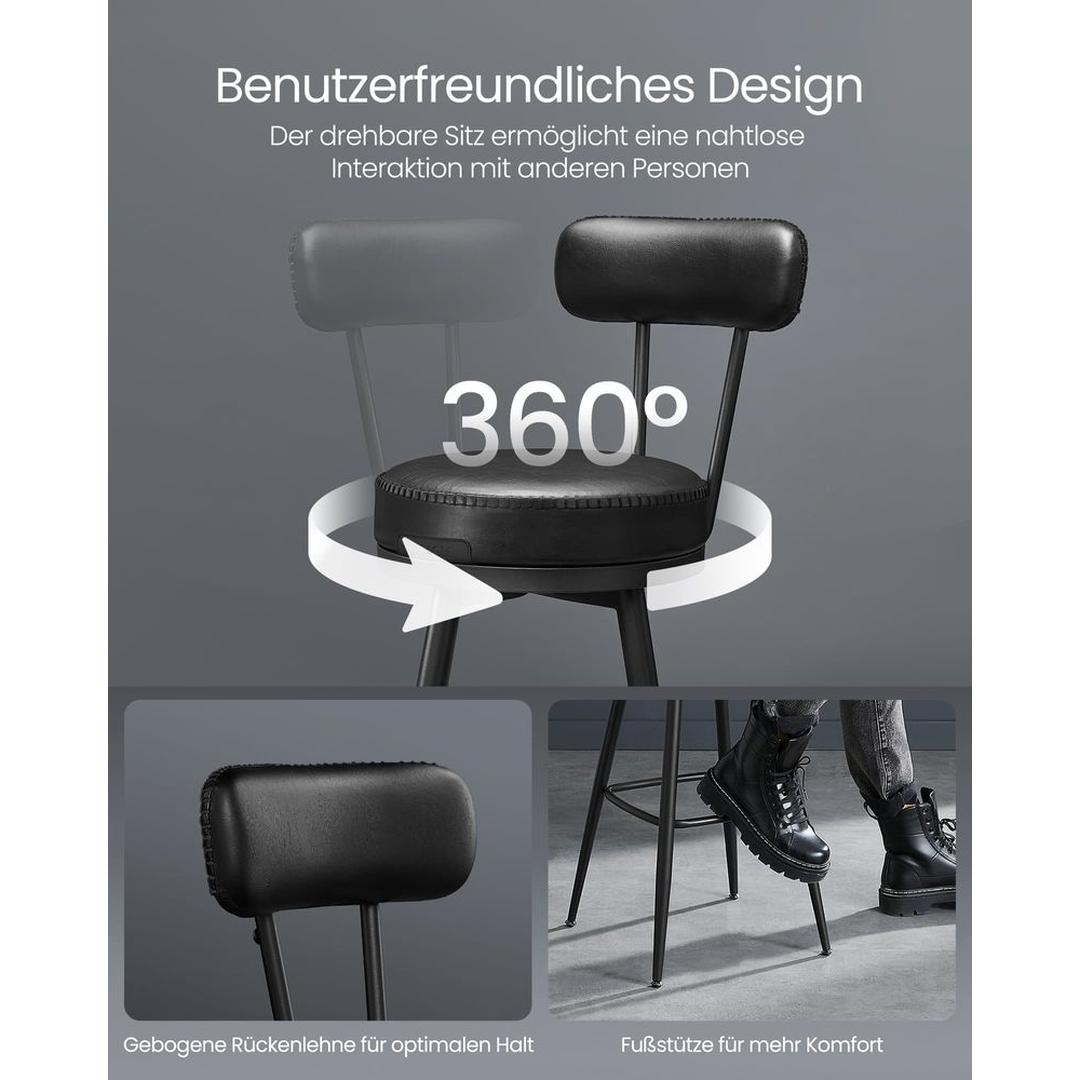 2-delige Set Barkrukken – Draaibaar 360° – Kunstlederen Zitting – Industrieel Ontwerp