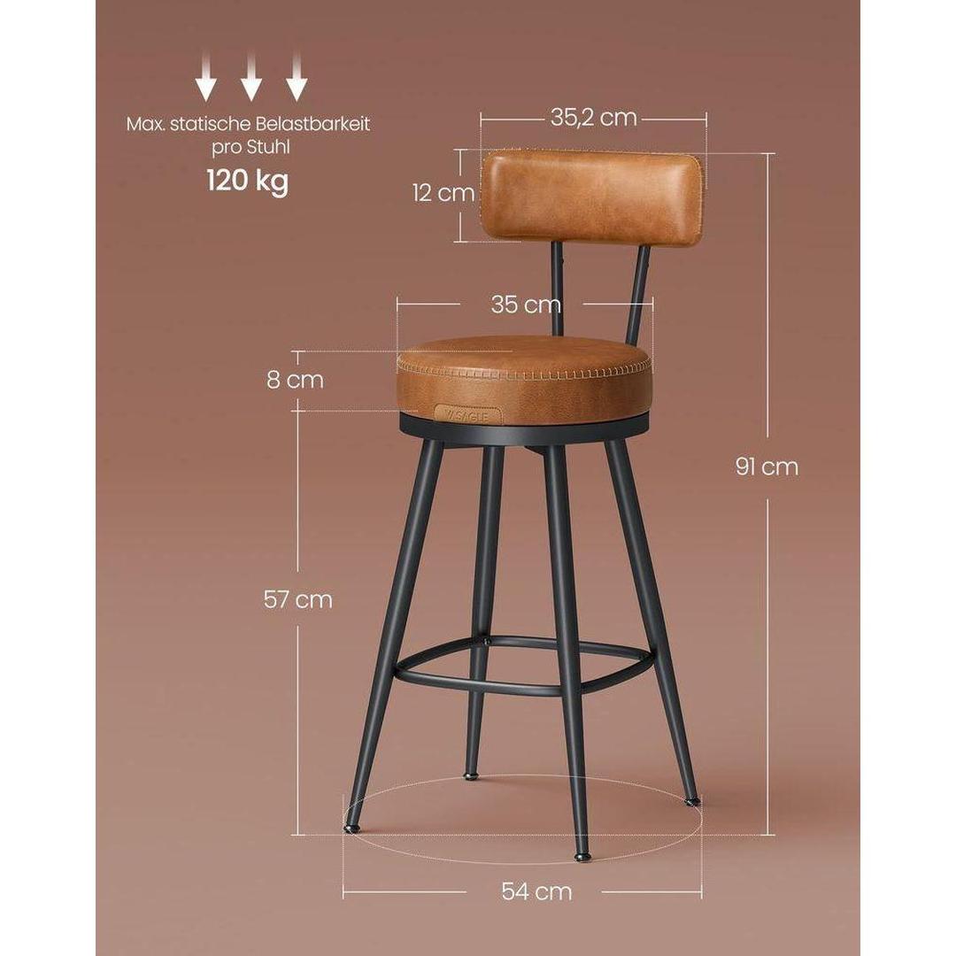 Set van 2 Barkrukken – 360 Graden Draaibaar – Kunstleer met Metalen Frame – Industrieel Ontwerp