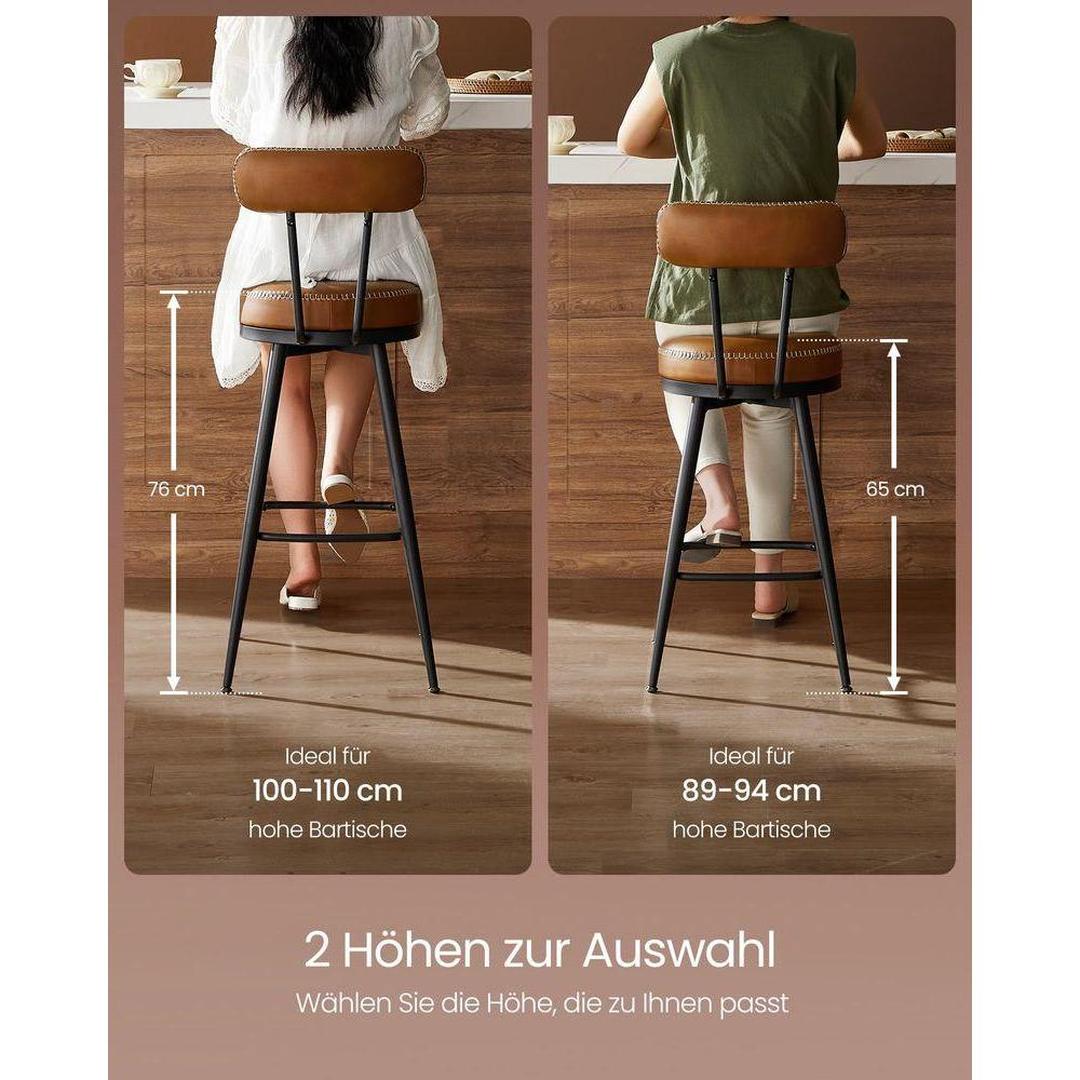 Set van 2 Barkrukken – 360 Graden Draaibaar – Kunstleer met Metalen Frame – Industrieel Ontwerp