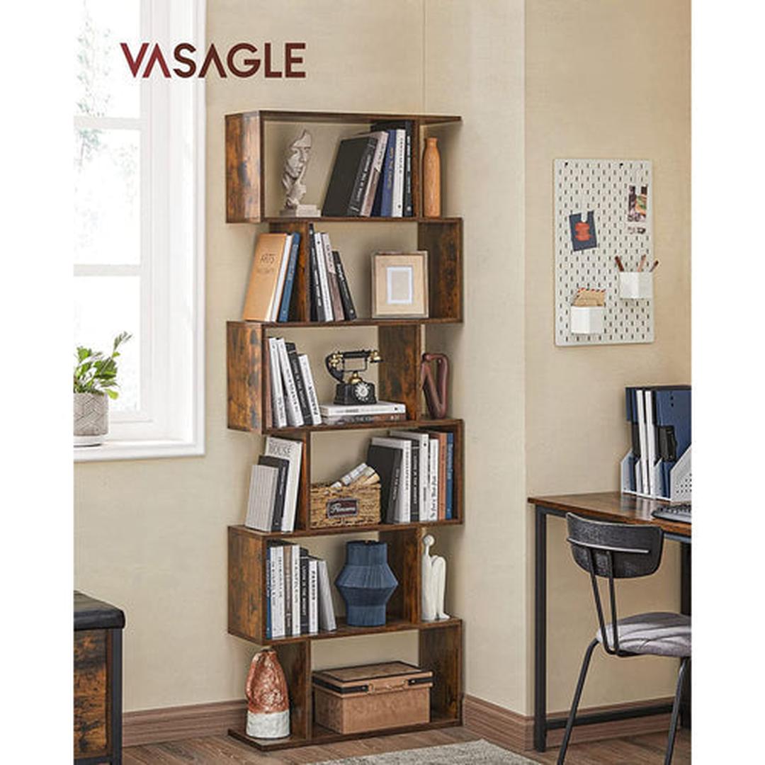 Vrijstaande Open Boekenkast met 6 Niveaus – Decoratieve Opbergkast in Vintage Donkerbruin