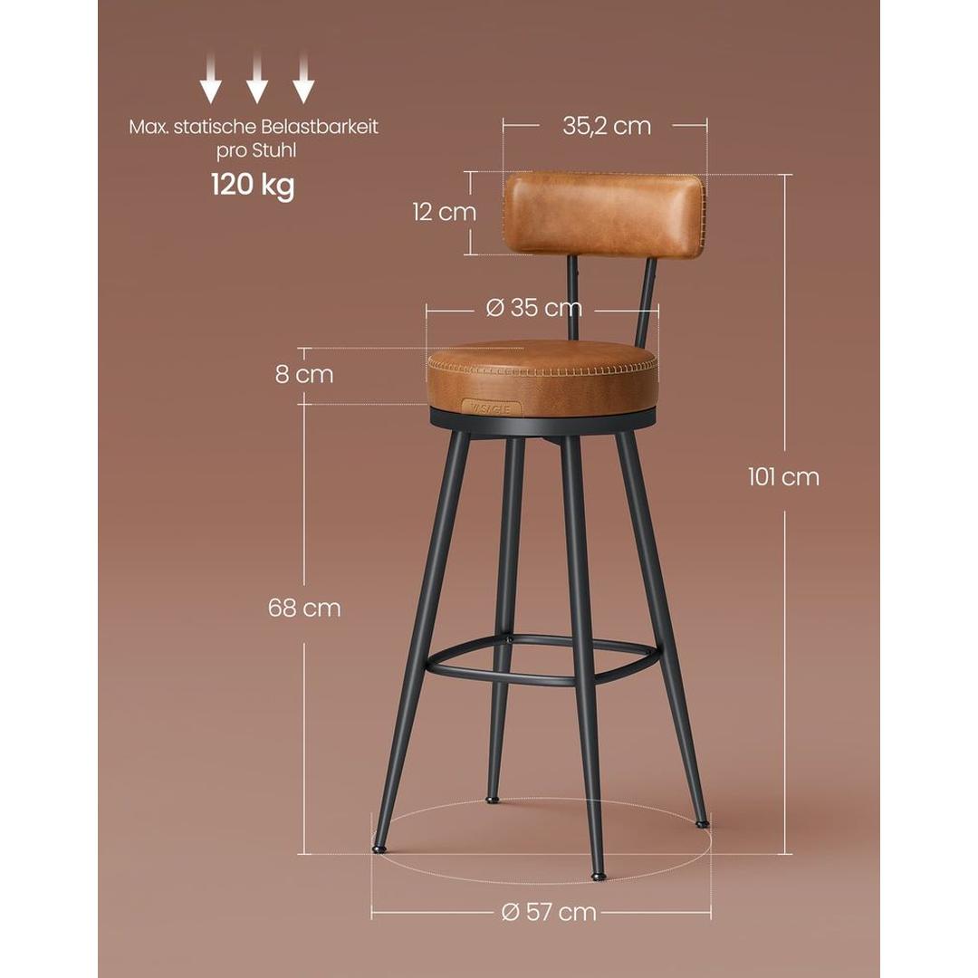 2-delige Set Barkrukken – Draaibaar 360° – Kunstlederen Zitting – Industrieel Ontwerp