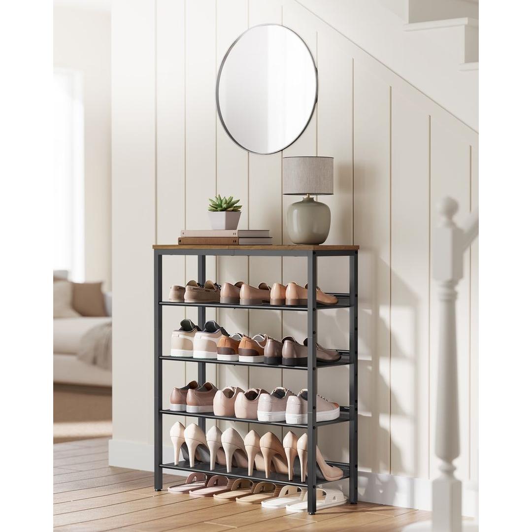 Industriële Schoenenkast met 5 Opbergniveaus – Open Schoenenrek voor Hal, Slaapkamer of Garderobe