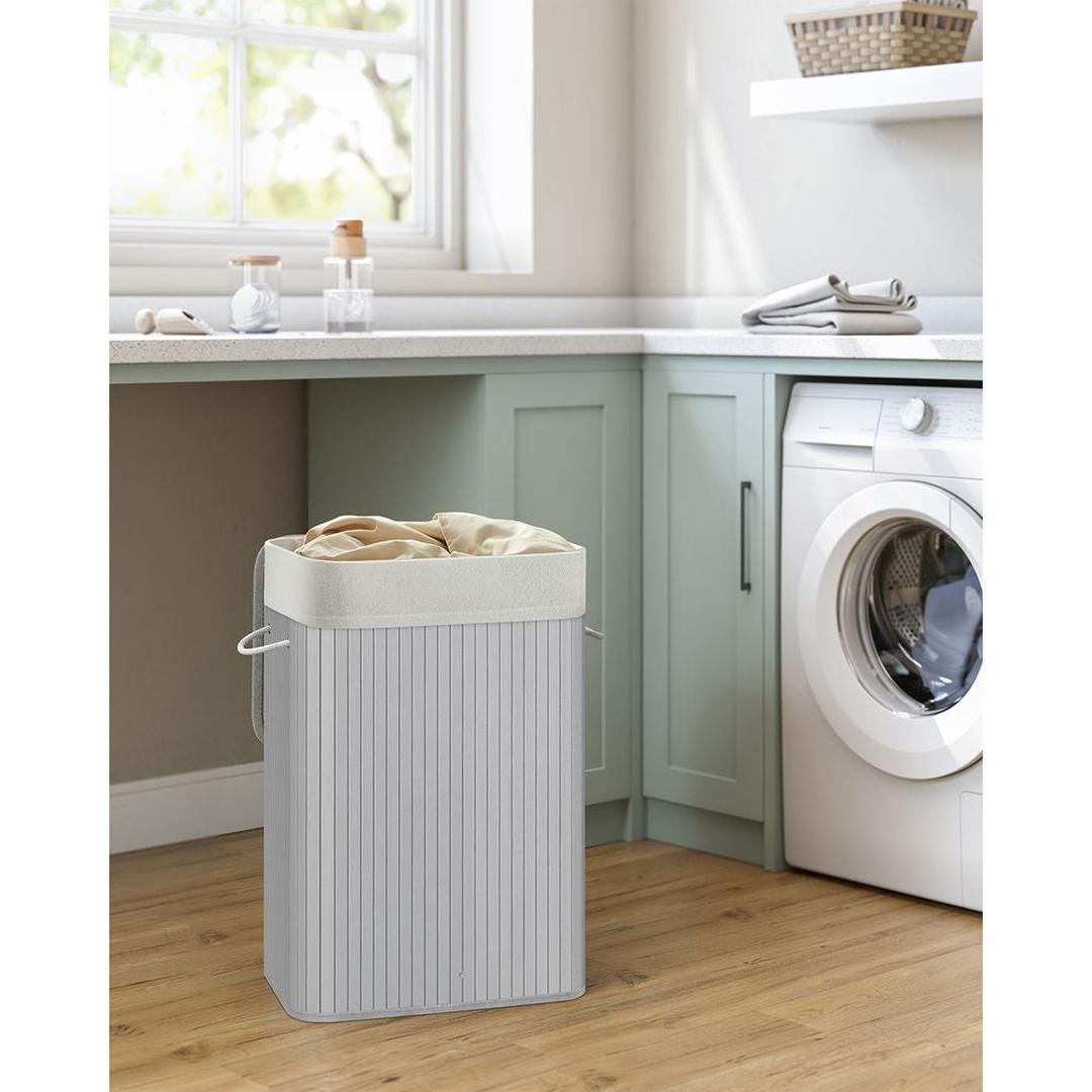 Bamboe Wasmand met Deksel – Opvouwbare Wasbox van 72 L met Uitneembare Waszak