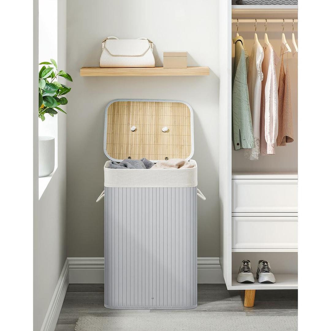 Bamboe Wasmand met Deksel – Opvouwbare Wasbox van 72 L met Uitneembare Waszak