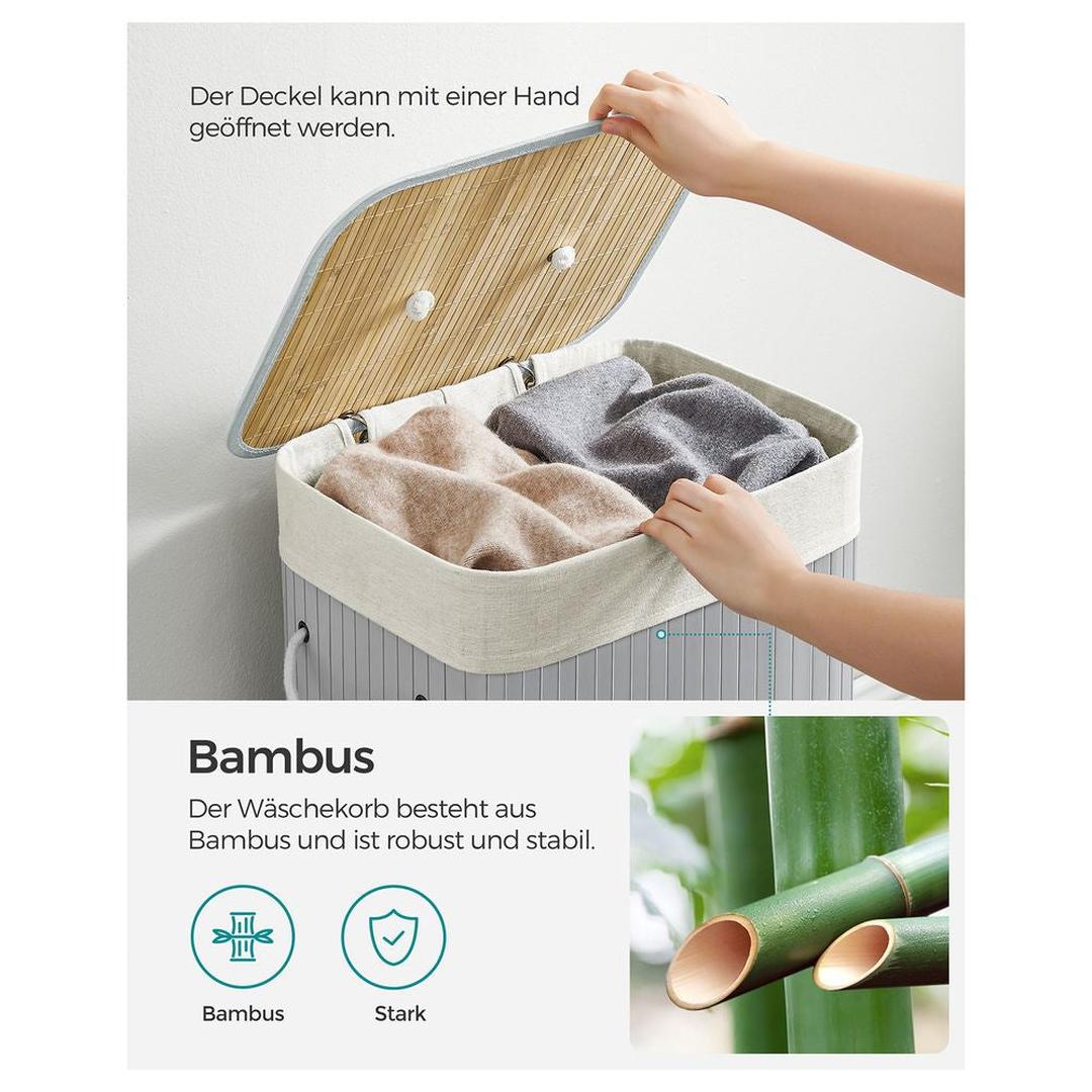 Bamboe Wasmand met Deksel – Opvouwbare Wasbox van 72 L met Uitneembare Waszak